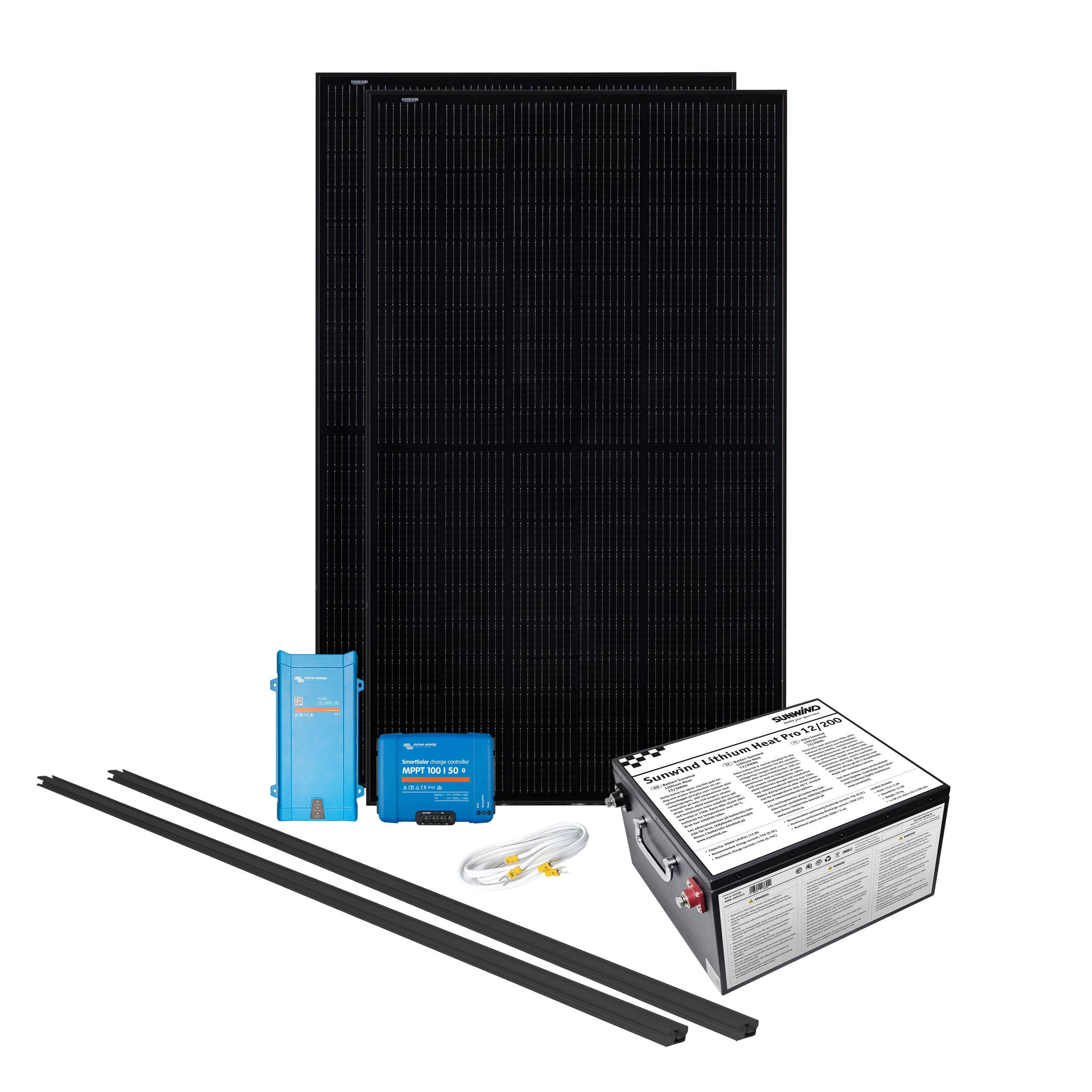 Solcelleanlegg 12/230V, 860 watt, litium heat 200At