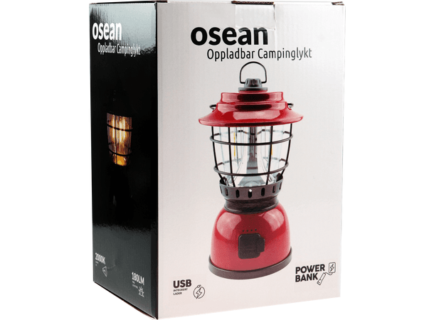 OSEAN Oppladbar Campinglykt Rød