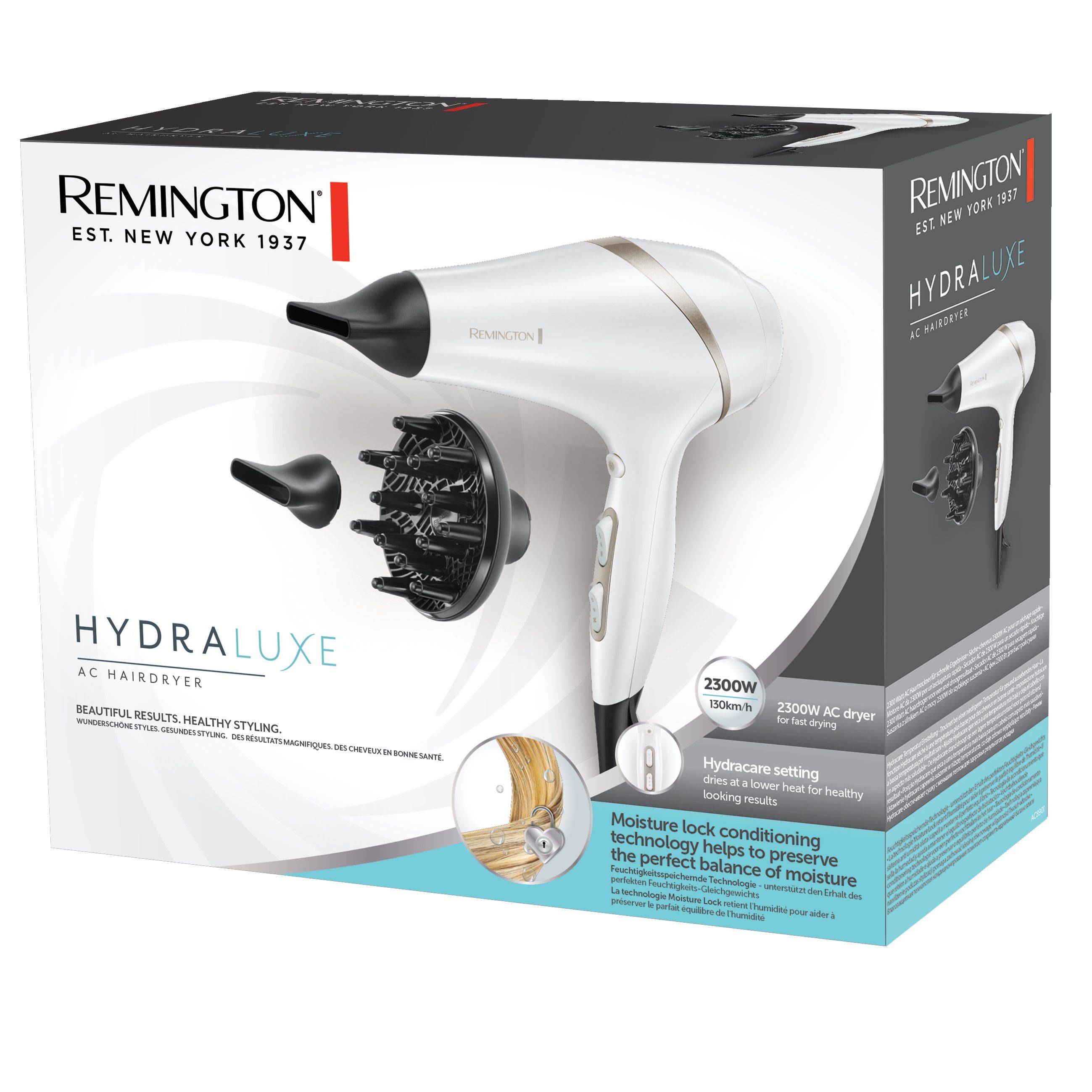 Hårføner Remington HYDRAluxe AC8901, hvit, 2300W